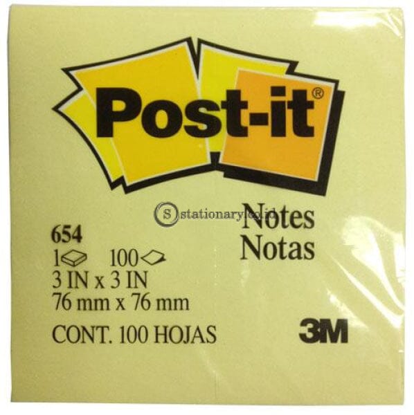 3M Post It Sticky Yellow Notes 654 3X3 Office Stationery