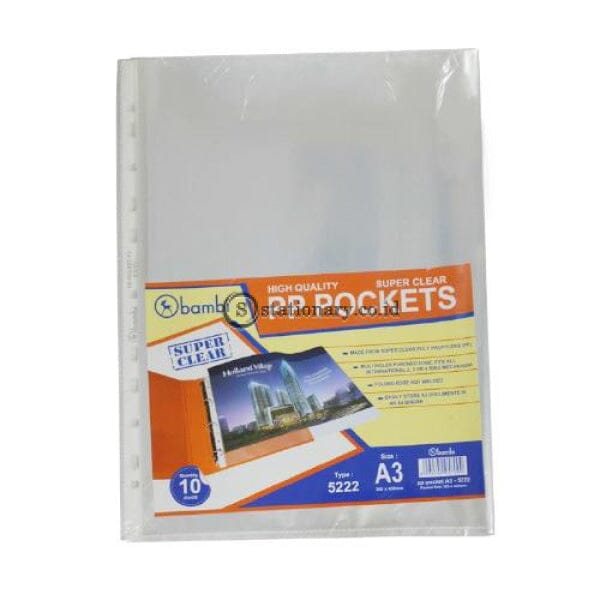 Bambi Plastic Pocket Glass Clear Multiholes 0.05Mm A3 (Isi 10 Lbr) #5222 Office Stationery