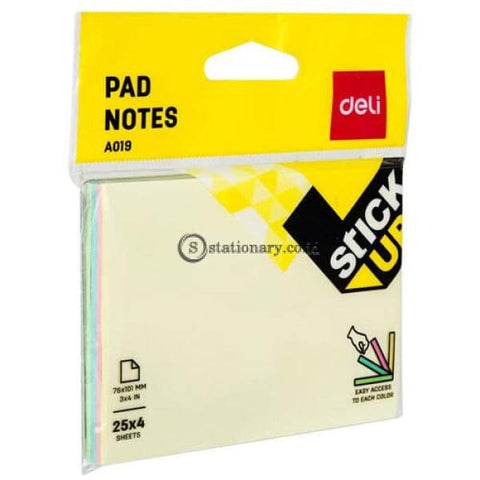 Deli Post It Memo Sticky Notes 76X101Mm 4 Colors (4X25Sheets) Ea01902 Office Stationery