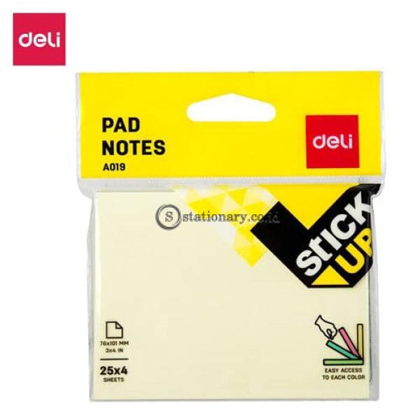 Deli Post It Memo Sticky Notes 76X101Mm 4 Colors (4X25Sheets) Ea01902 Office Stationery
