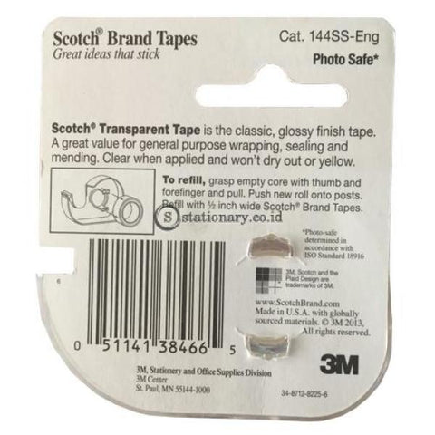 3M Scotch Transparent Tape 144-Ss 1/2 X 300 Office Stationery