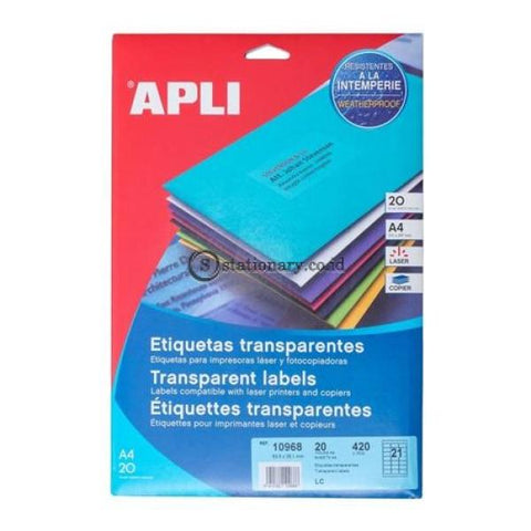 Apli Label Polyester Transparent 63.5X38.1Mm 420 Unit #10968 Office Stationery