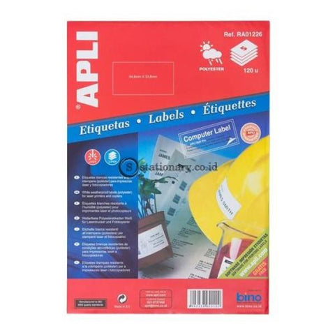 Apli Label Polyester White 64 6 X 33 8Mm 120 Unit #ra01226 Office Stationery