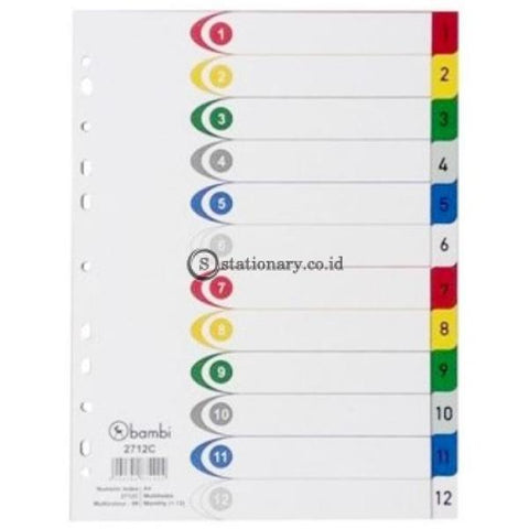 Bambi Index Divider Rigid Pvc A4 Numeric 1-12 Warna Colourful #2712C Office Stationery Promosi