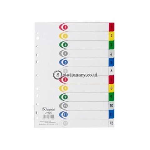 Bambi Index Divider Rigid Pvc A4 Numeric 1-12 Warna Colourful #2712C Office Stationery Promosi