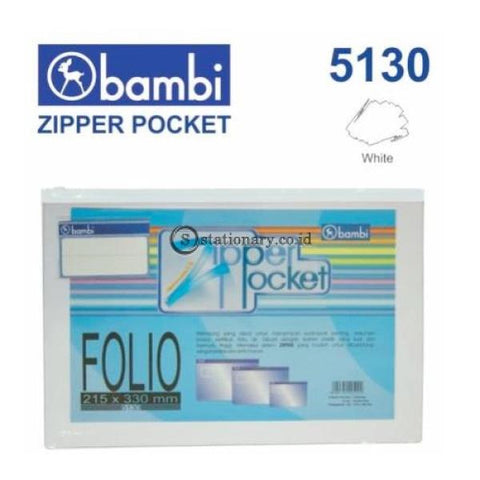 Bambi Zipper Pocket Pvc Transparant Folio #5130 Office Stationery