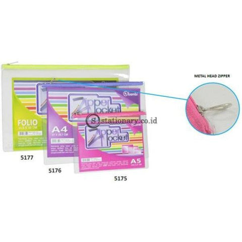 Bambi Zipper Pocket With Metal Head A4 #5176 Office Stationery