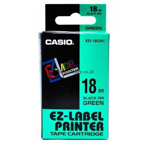 Casio Ez Label Printer Xr-18Gn1 18Mm Black On Green Tape Cartridge Office Equipment