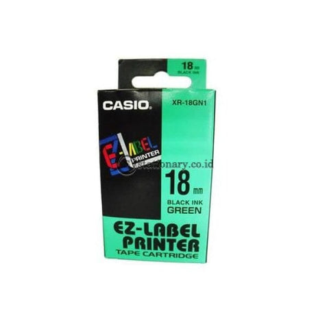 Casio Ez Label Printer Xr-18Gn1 18Mm Black On Green Tape Cartridge Office Equipment
