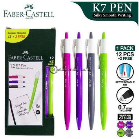 Faber Castell Ballpoint Silky Smooth Writing K7 Pen 0.7Mm (Isi 12+2Pcs) Office Stationery