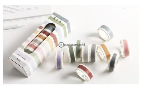 (Preorder) 10Pcs Vintage Masking Tape Set 15Mm Decoration Grid Plaid Morandi Color Washi Tapes