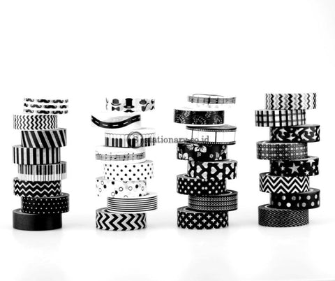 (Preorder) 15Mm * 10M Decorative Black And White Japanese Washi Tape Set Adhesive Diy Scrapbooking