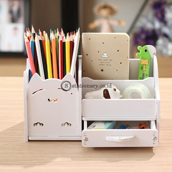 (Preorder) Multi-Function 4 Grid Desktop Pen Holder Office School Stationery Storage Case Wood Box