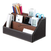 (Preorder) Pu Leather Desk Stand Skin Care Cosmetic Makeups Organizer Pen Holder Desktop Accessories
