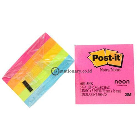 3M Post It 654-5Pk Neon Colour Office Stationery