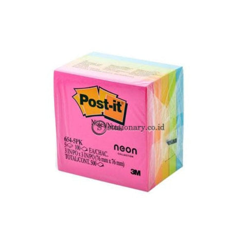 3M Post It 654-5Pk Neon Colour Office Stationery