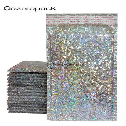 (Preorder) 10Pcs Holographic Metallic Bubble Mailer Gift Packaging Glamour Colorful Silver Shades