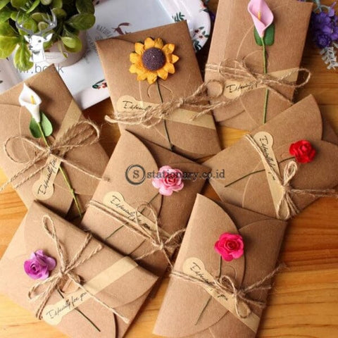 (Preorder) 10Pcs Retro Diy Kraft Paper Invitation Greeting Card With Envelope Handmade Dry Flower