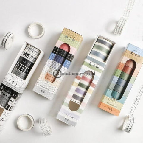(Preorder) 10Pcs Vintage Masking Tape Set 15Mm Decoration Grid Plaid Morandi Color Washi Tapes