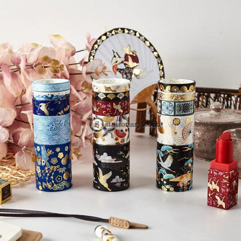 (Preorder) 5Pcs Ins Design Paper Washi Tape Set Luxury Gold Crane Vintage Garden Flower Adhesive