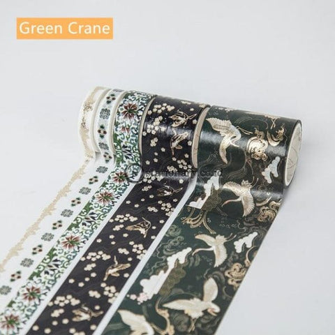 (Preorder) 5Pcs Ins Design Paper Washi Tape Set Luxury Gold Crane Vintage Garden Flower Adhesive