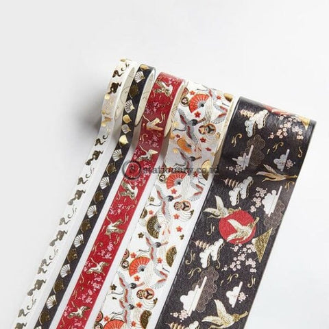 (Preorder) 5Pcs Ins Design Paper Washi Tape Set Luxury Gold Crane Vintage Garden Flower Adhesive