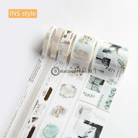 (Preorder) 5Pcs Ins Design Paper Washi Tape Set Luxury Gold Crane Vintage Garden Flower Adhesive