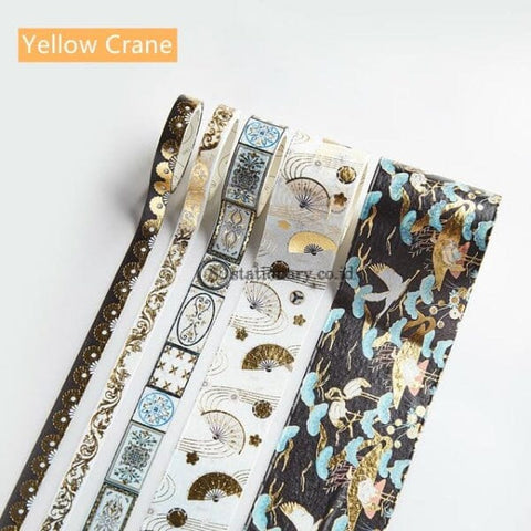 (Preorder) 5Pcs Ins Design Paper Washi Tape Set Luxury Gold Crane Vintage Garden Flower Adhesive