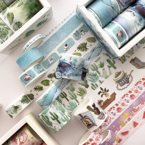 (Preorder) 8Pcs Beauty In Life Washi Tape Set Green Cactus Blue Sea Fruit Pink Flamingo Adhesive