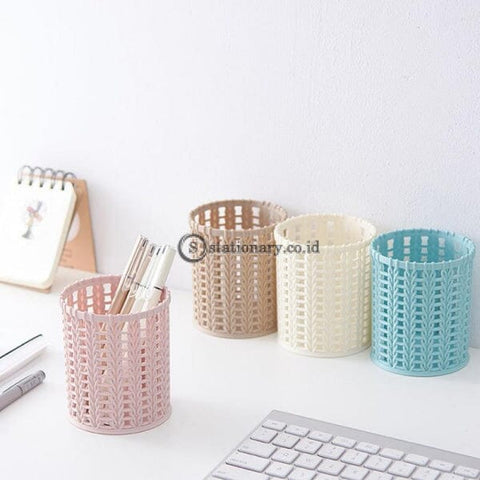 (Preorder) Creative Imitation Rattan Plastic Pen Container Simple Pure Color Hollow Desktop Pencil