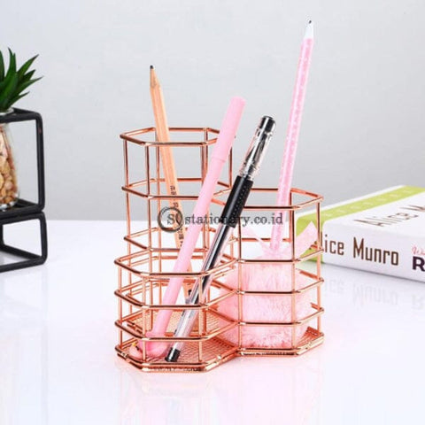 (Preorder) Durable Hexagonal Desktop Pen Stationery Hollow Holder Makeup Vase Brush Racks Storage