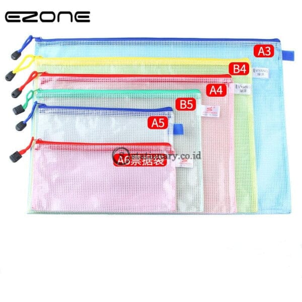 (Preorder) Ezone A3/b4/a4/b5/a5/a6 File Bag 1Pc Transparent Grid Pocket Document Pen Zipper Design