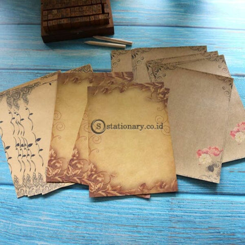 (Preorder) Kraft Brown Letter Paper 16Sheets Vintage Flower Design Letterhead Writing Pad Drawing