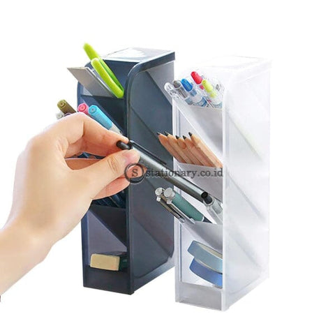 (Preorder) Multi-Function 4 Grid Desktop Pen Holder Office School Storage Case Clear White Black