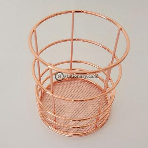 (Preorder) Rose Gold Wire Net Pencil Holder Round Iron Mesh Pen Cup Stationery Organizer Desk Sorter