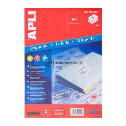 Apli Label White Paper 210 X 297Mm 5 Unit #ra01281 Office Stationery