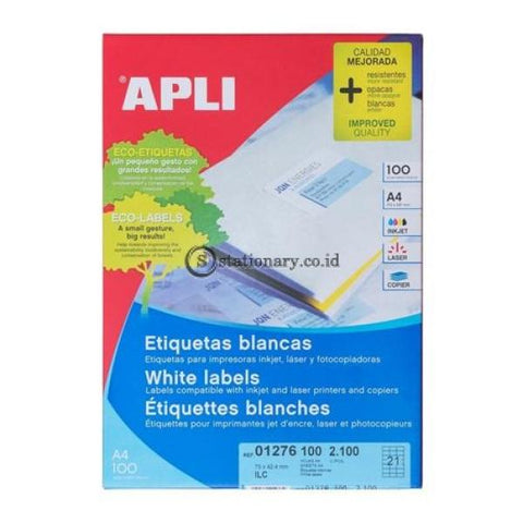 Apli Label White Paper 70 X 42.4Mm 2100 Unit #01276 Office Stationery