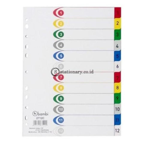 Bambi Index Divider Rigid Pvc A4 Numeric 1-12 Warna Colourful #2712C Office Stationery Promosi