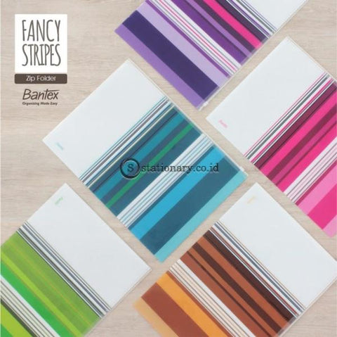Bantex Fancy Stripes Zipper Bag Folio Pink #8075 19 Office Stationery