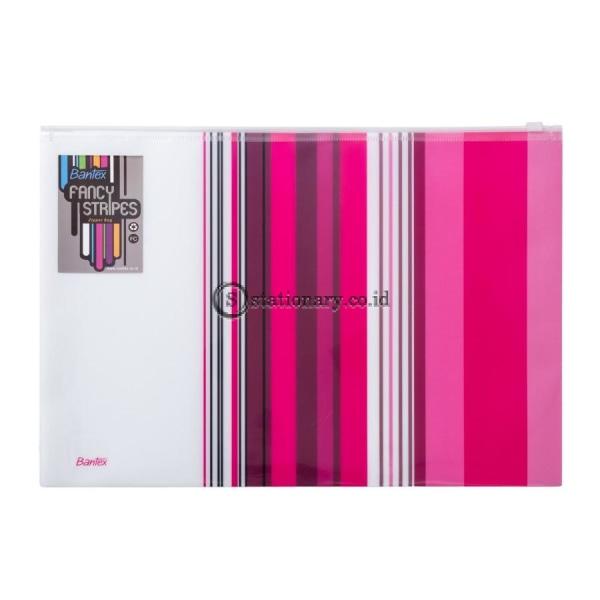 Bantex Fancy Stripes Zipper Bag Folio Pink #8075 19 Office Stationery