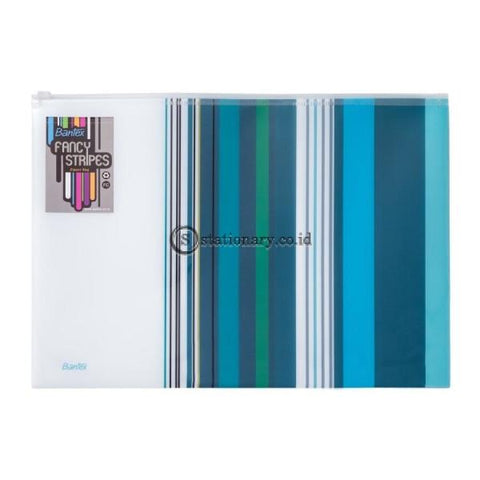 Bantex Fancy Stripes Zipper Bag Folio Sky Blue #8075 23