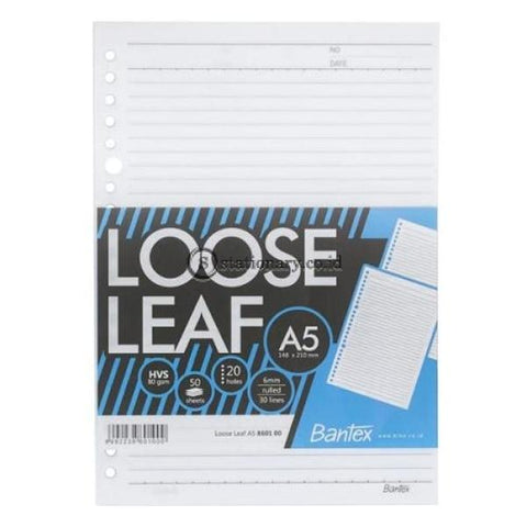 Bantex Loose Leaf Paper 20 Holes 80 Gsm 50 Sheets A5 #8601 00 Office Stationery