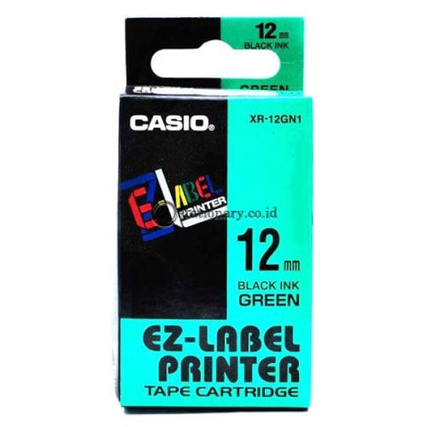 Casio Ez Label Printer Xr-12Gn1 12Mm Black On Green Tape Cartridge Office Equipment