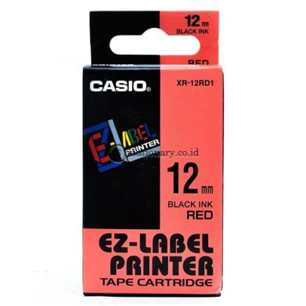 Casio Ez Label Printer Xr-12Rd1 12Mm Black On Red Tape Cartridge Office Equipment