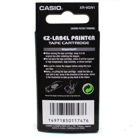 Casio Ez Label Printer Xr-9Gn1 9Mm Black On Green Tape Cartridge Office Equipment