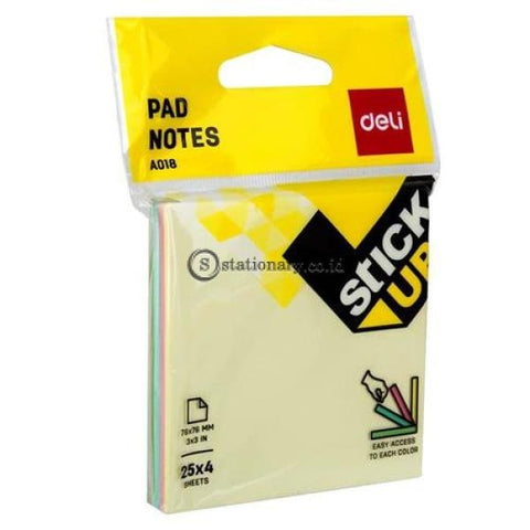 Deli Post It Memo Sticky Notes 76X76Mm 4 Colors (4X25Sheets) Ea01802 Office Stationery