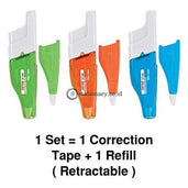  SDI i-PUSH Retractable Mechanism Correction Tape White Out Pen  5mm x 6m(CT-205) & 2 Refills : Office Products