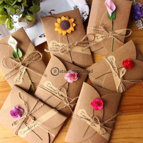 (Preorder) 10Pcs Retro Diy Kraft Paper Invitation Greeting Card With Envelope Handmade Dry Flower