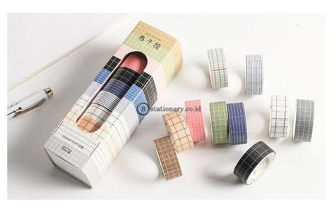 (Preorder) 10Pcs Vintage Masking Tape Set 15Mm Decoration Grid Plaid Morandi Color Washi Tapes