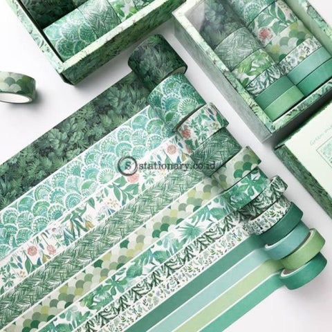 (Preorder) 12 Pcs/set Green Plant Washi Tape Solid Color Masking Decorative Adhesive Sticker